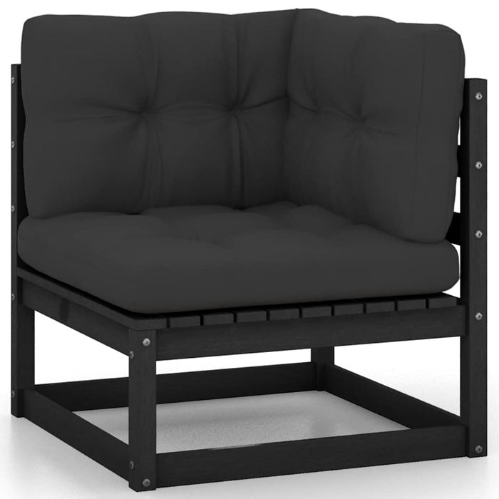 Set mobilier grădină cu perne, 2 piese, negru, lemn masiv pin WALTI