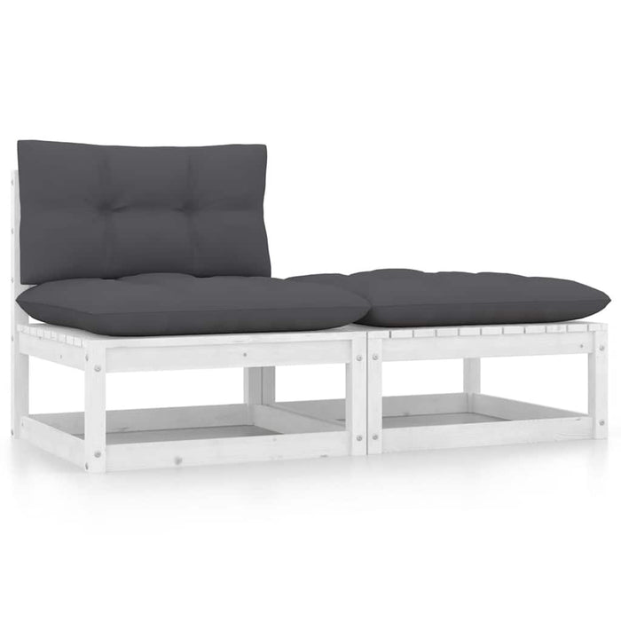 Set mobilier de grădină cu perne, 2 piese, alb, lemn masiv pin - WALTI WALTI