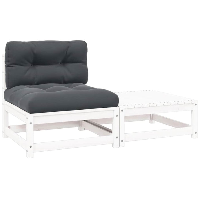 Set mobilier de grădină cu perne, 2 piese, alb, lemn masiv pin - WALTI WALTI