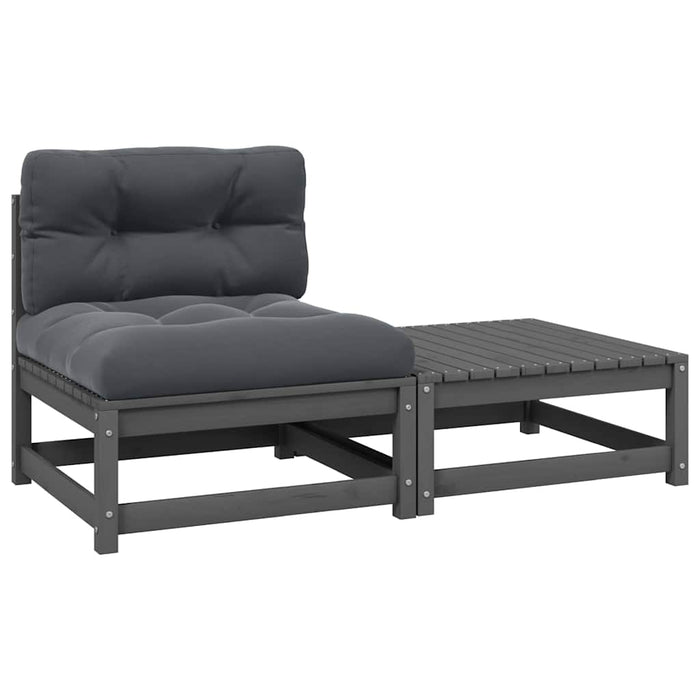 Set mobilier de grădină cu perne, 2 piese, gri, lemn masiv pin WALTI