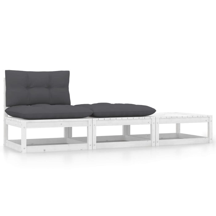 Set mobilier de grădină cu perne, 3 piese, alb, lemn masiv pin - WALTI WALTI