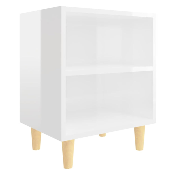 Noptiere cu picioare lemn, 2 buc, alb extralucios, 40x30x50 cm - WALTI WALTI