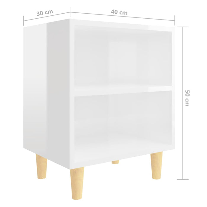 Noptiere cu picioare lemn, 2 buc, alb extralucios, 40x30x50 cm - WALTI WALTI