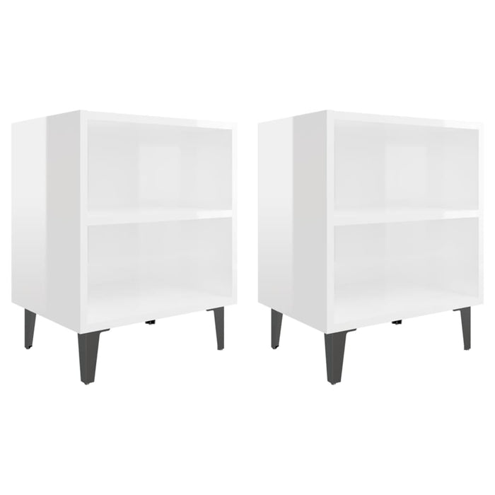 Noptiere, picioare metalice, 2 buc. alb extralucios 40x30x50 cm - WALTI WALTI