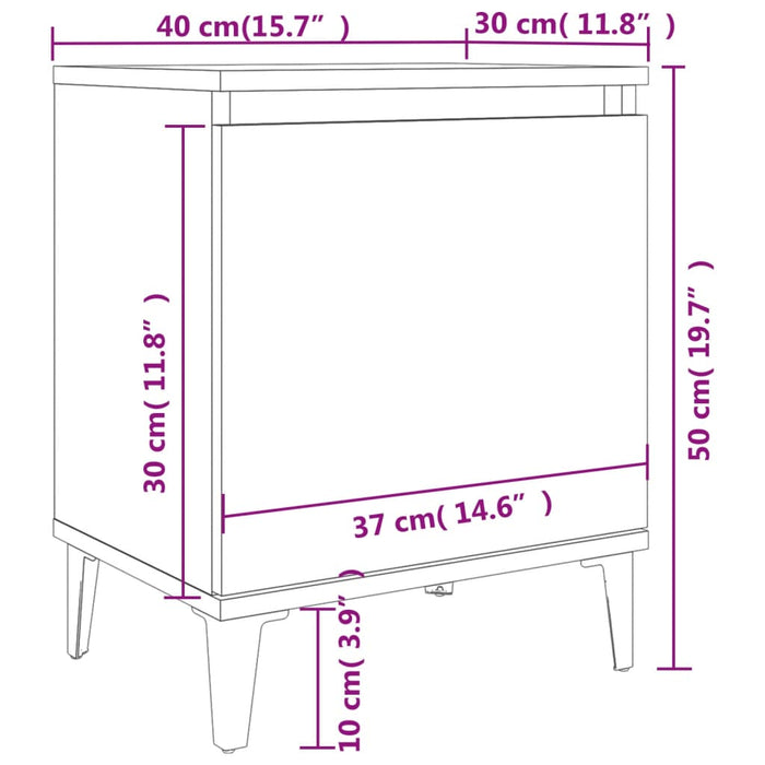 Noptiere cu picioare metalice, alb, 40x30x50 cm - WALTI WALTI