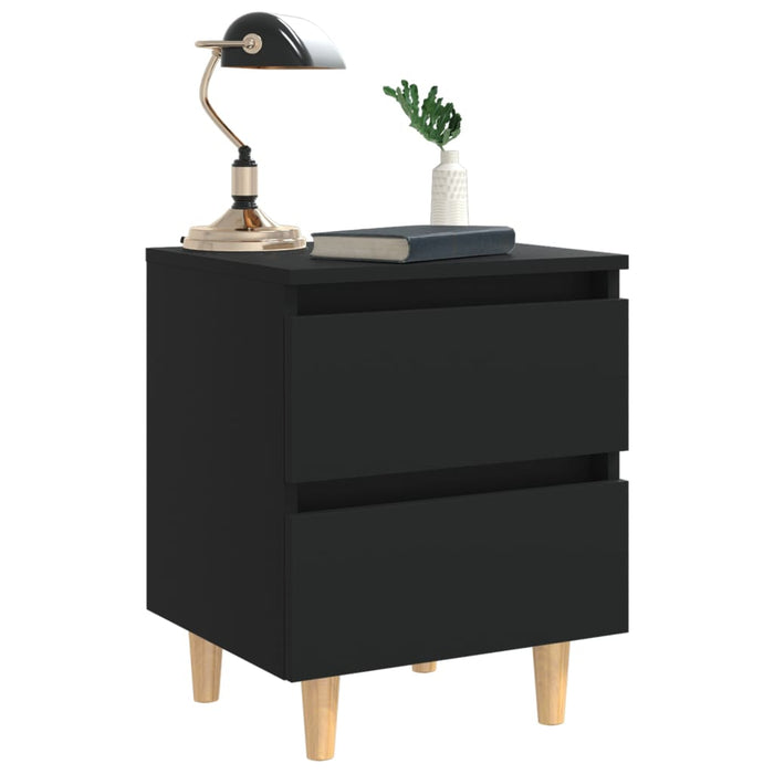 Noptiere cu picioare lemn masiv pin, 2 buc., negru, 40x35x50 cm WALTI