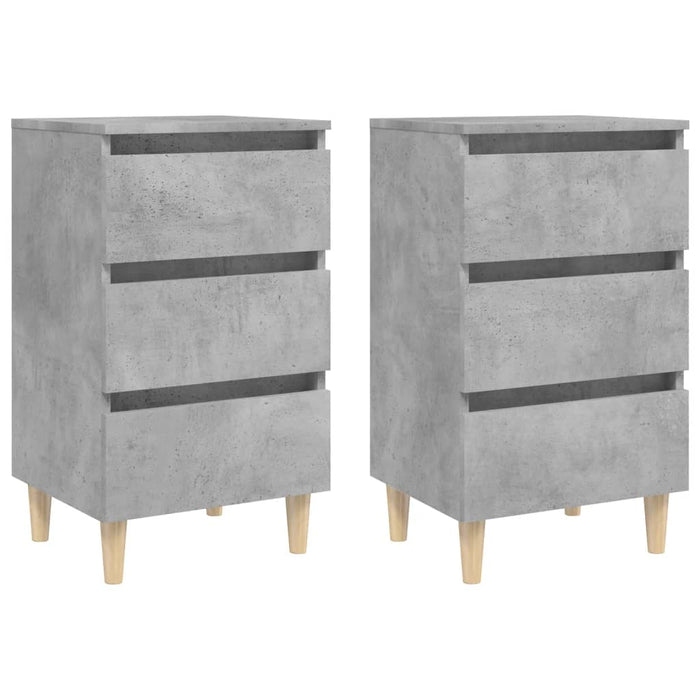 Noptiere cu picioare lemn masiv, 2 buc., gri beton, 40x35x69 cm - WALTI WALTI