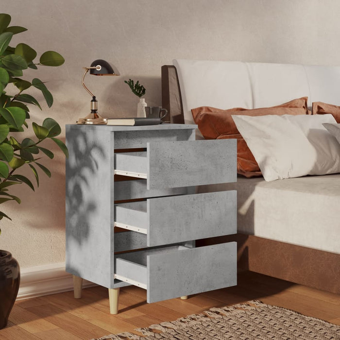 Noptiere cu picioare lemn masiv, 2 buc., gri beton, 40x35x69 cm - WALTI WALTI