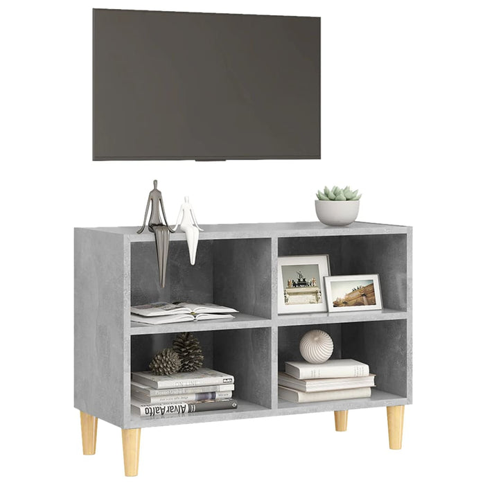 Comodă TV, picioare lemn masiv, gri beton, 69,5x30x50 cm - WALTI WALTI