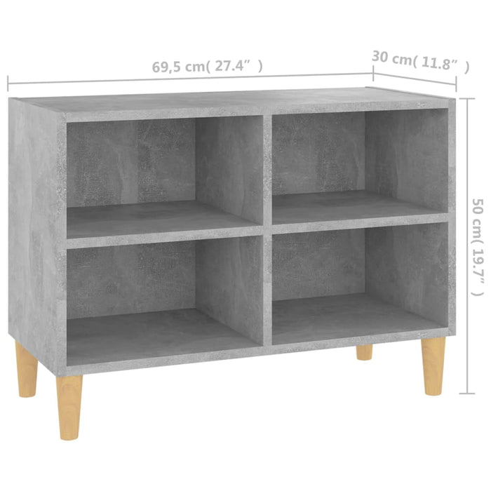 Comodă TV, picioare lemn masiv, gri beton, 69,5x30x50 cm - WALTI WALTI