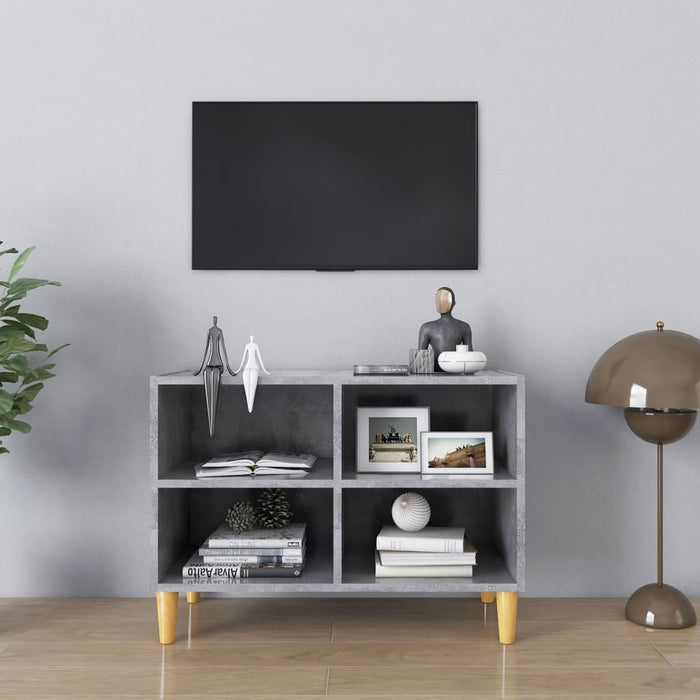 Comodă TV, picioare lemn masiv, gri beton, 69,5x30x50 cm - WALTI WALTI