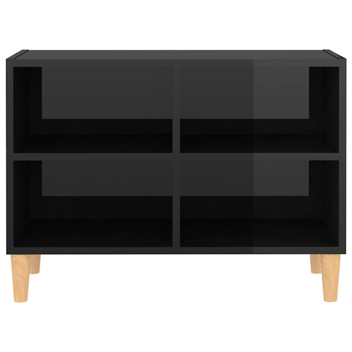 Comodă TV, picioare lemn masiv, negru extralucios 69,5x30x50 cm WALTI