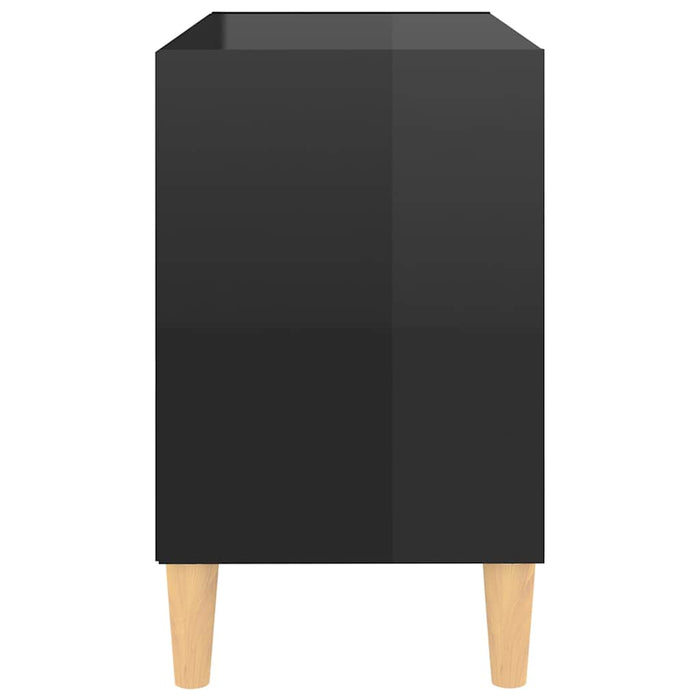 Comodă TV, picioare lemn masiv, negru extralucios 69,5x30x50 cm WALTI