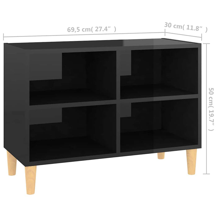 Comodă TV, picioare lemn masiv, negru extralucios 69,5x30x50 cm WALTI
