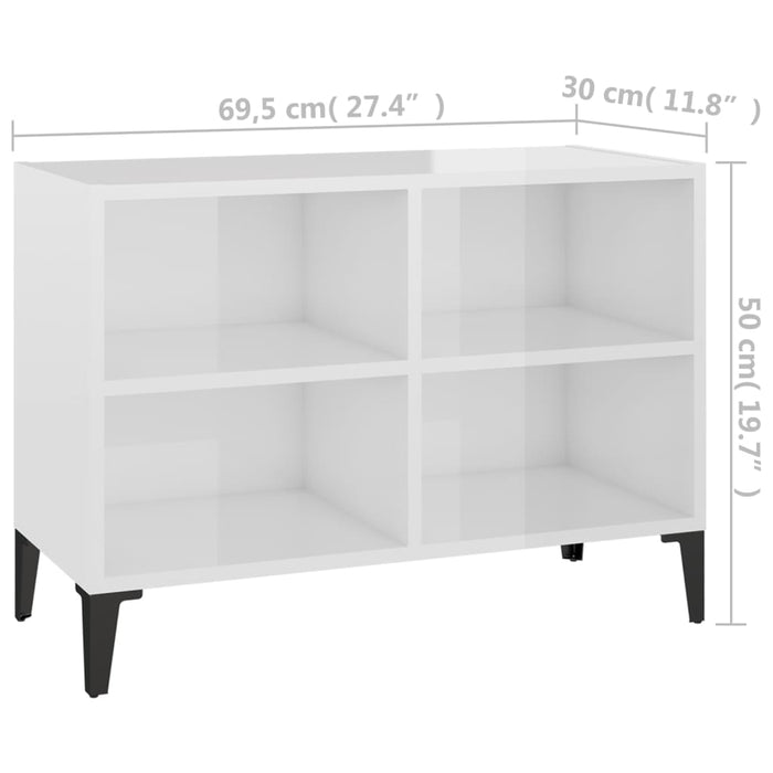 Comodă TV cu picioare metalice, alb extralucios, 69,5x30x50 cm - WALTI WALTI