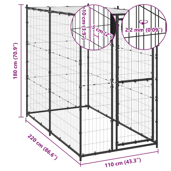 Padoc pentru câini de exterior cu acoperiș 110x220x180 cm oțel - WALTI WALTI