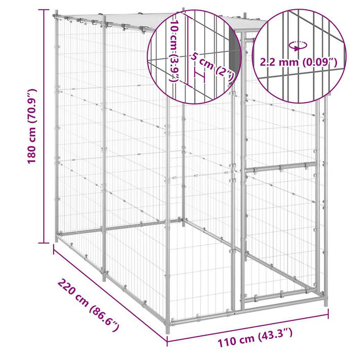 Padoc câini de exterior cu acoperiș 110x220x180 cm oțel zincat - WALTI WALTI