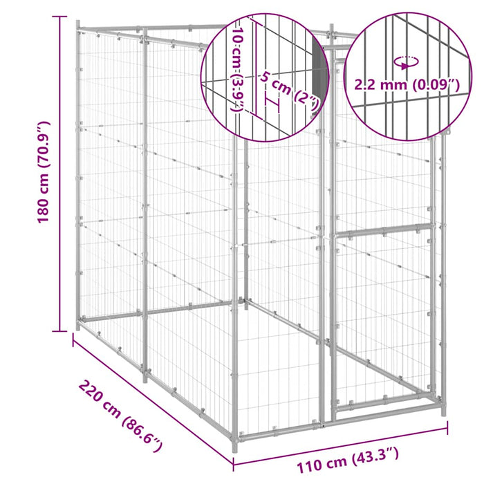 Padoc pentru câini de exterior 110x220x180 cm oțel zincat - WALTI WALTI