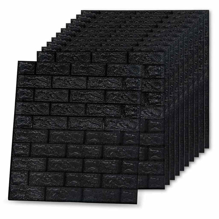 Tapet de perete autocolant, model cărămizi 3D, 40 buc., negru WALTI
