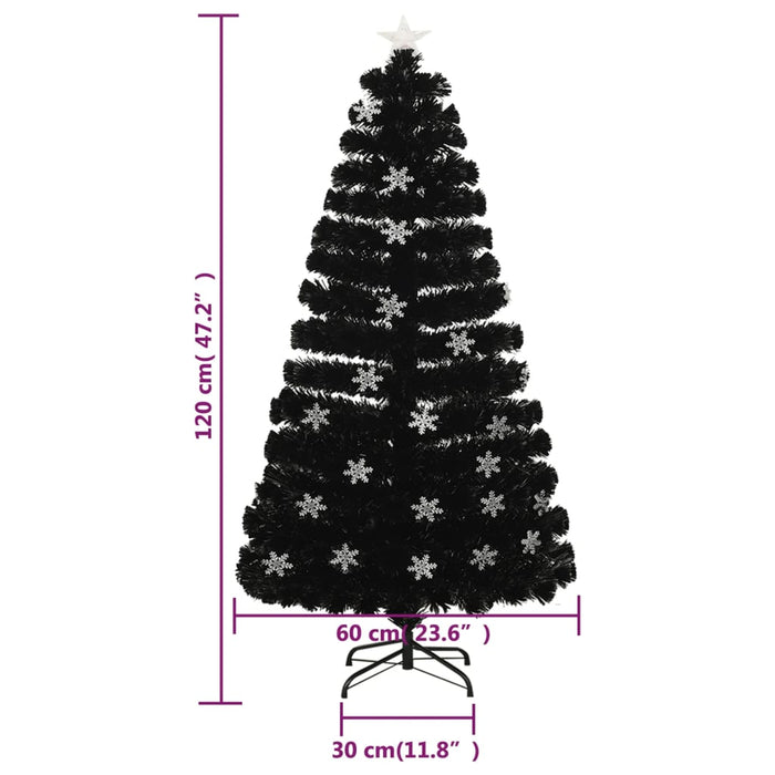 Brad Crăciun cu LED fulgi de zăpadă, negru 120 cm fibră optică - WALTI WALTI