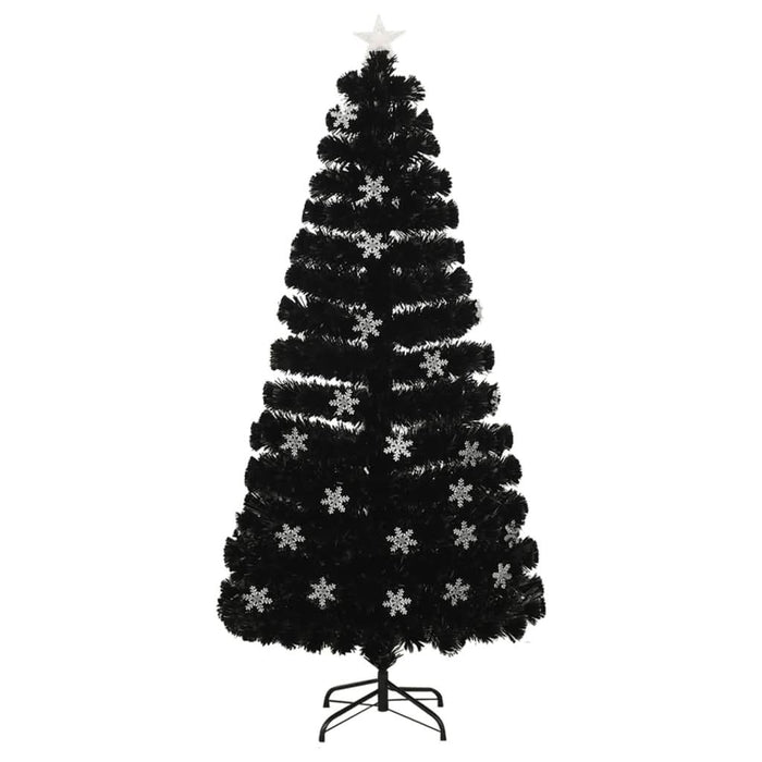 Brad Crăciun cu LED fulgi de zăpadă, negru 150 cm fibră optică - WALTI WALTI