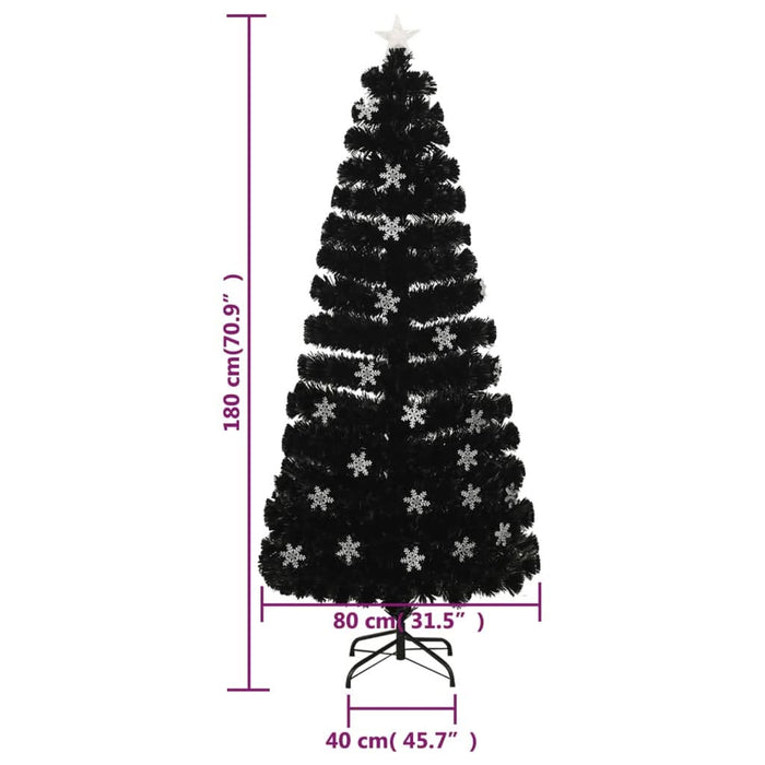 Brad Crăciun cu LED fulgi de zăpadă, negru 180 cm fibră optică - WALTI WALTI