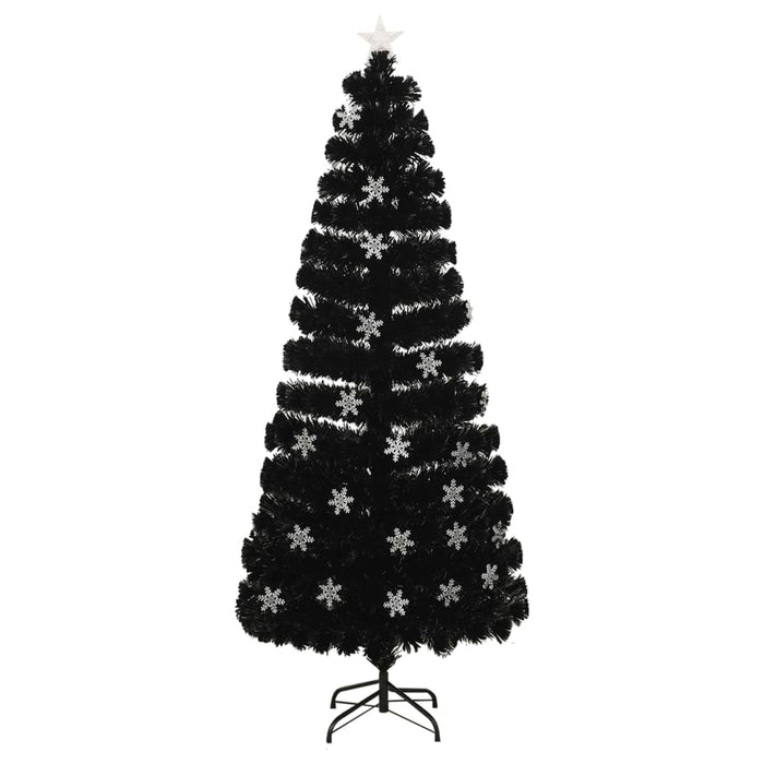 Brad Crăciun cu LED fulgi de zăpadă, negru 210 cm fibră optică - WALTI WALTI