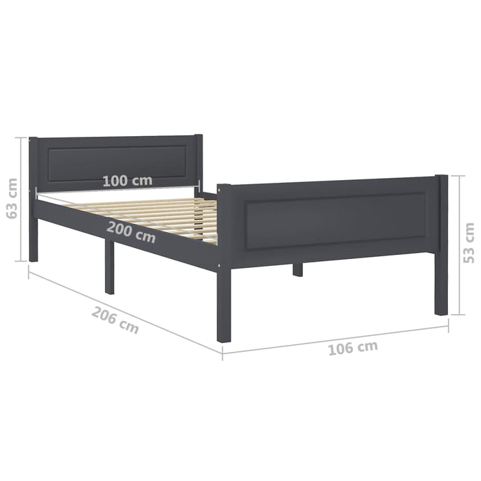 Cadru de pat, gri, 100x200 cm, lemn masiv de pin - WALTI WALTI