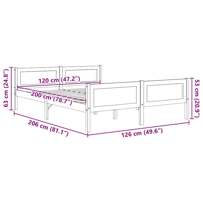 Cadru de pat, gri, 120x200 cm, lemn masiv de pin WALTI