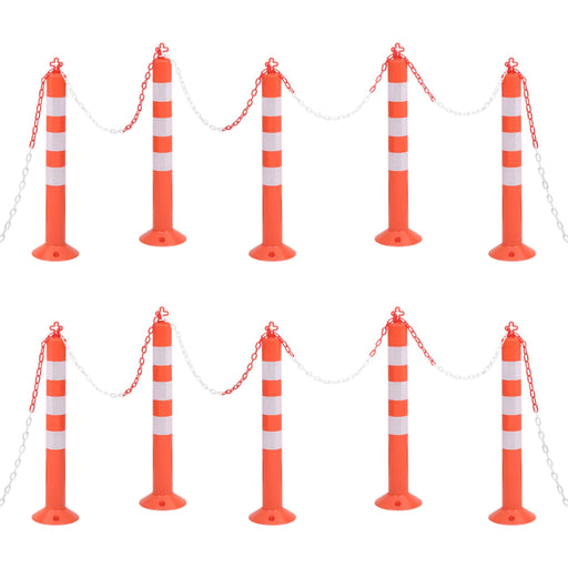 Bornă de control trafic cu lanţ, 10 buc., 75 cm, PE - WALTI WALTI