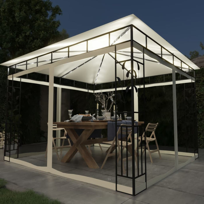 Pavilion cu plasă anti-țânțari & lumini LED crem 3x3x2,73m - WALTI WALTI