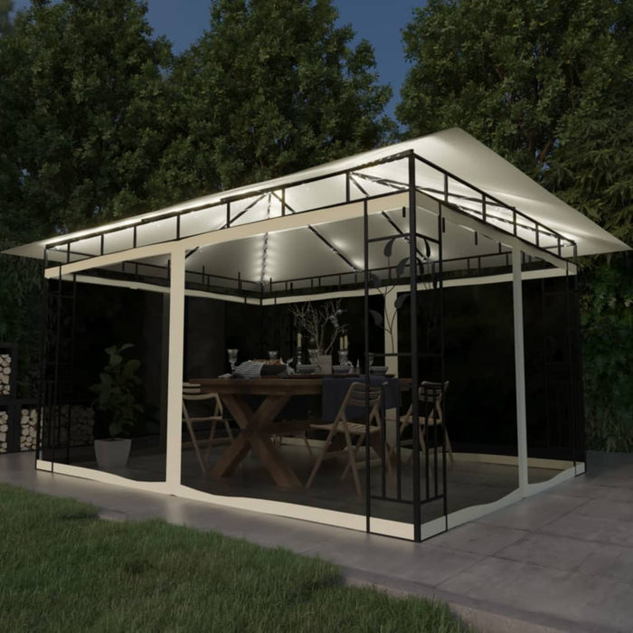 Pavilion cu plasă anti-țânțari & lumini LED crem 4x3x2,73m - WALTI WALTI