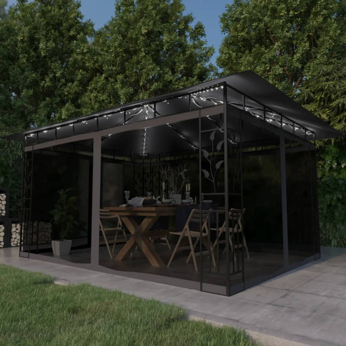 Pavilion cu plasă anti-țânțari&lumini LED, antracit, 4x3x2,73 m - WALTI WALTI