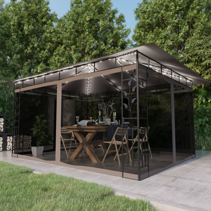Pavilion cu plasă anti-țânțari&lumini LED,gri taupe, 4x3x2,73 m - WALTI WALTI