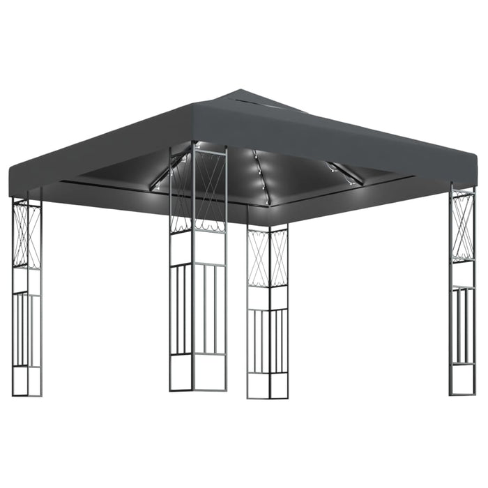 Pavilion cu șir de lumini LED, antracit, 3x3 m, țesătură WALTI