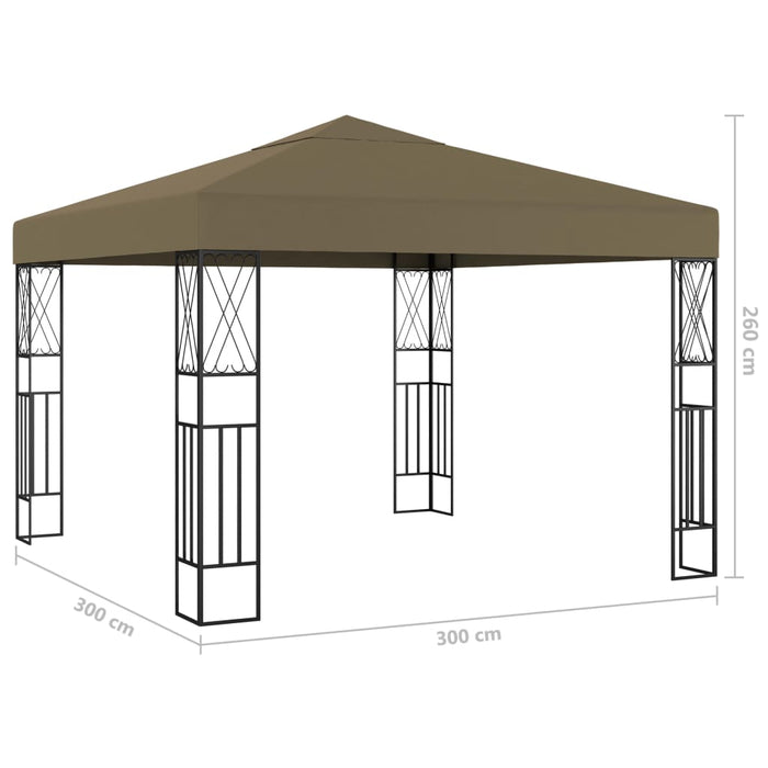 Pavilion cu șiruri de lumini LED, gri taupe, 3x3 m, țesătură WALTI