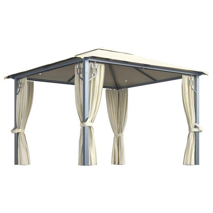 Pavilion cu perdele & șiruri lumini LED, crem, 3x3 m, aluminiu - WALTI WALTI