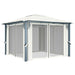 Pavilion cu perdele & șiruri lumini LED, crem, 3x3 m, aluminiu - WALTI WALTI