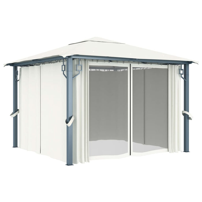 Pavilion cu perdele & șiruri lumini LED, crem, 3x3 m, aluminiu - WALTI WALTI