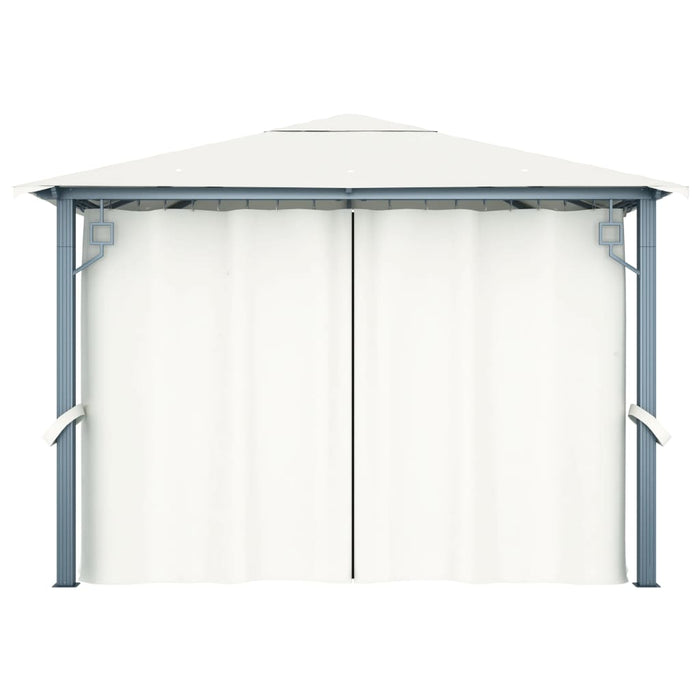 Pavilion cu perdele & șiruri lumini LED, crem, 3x3 m, aluminiu - WALTI WALTI