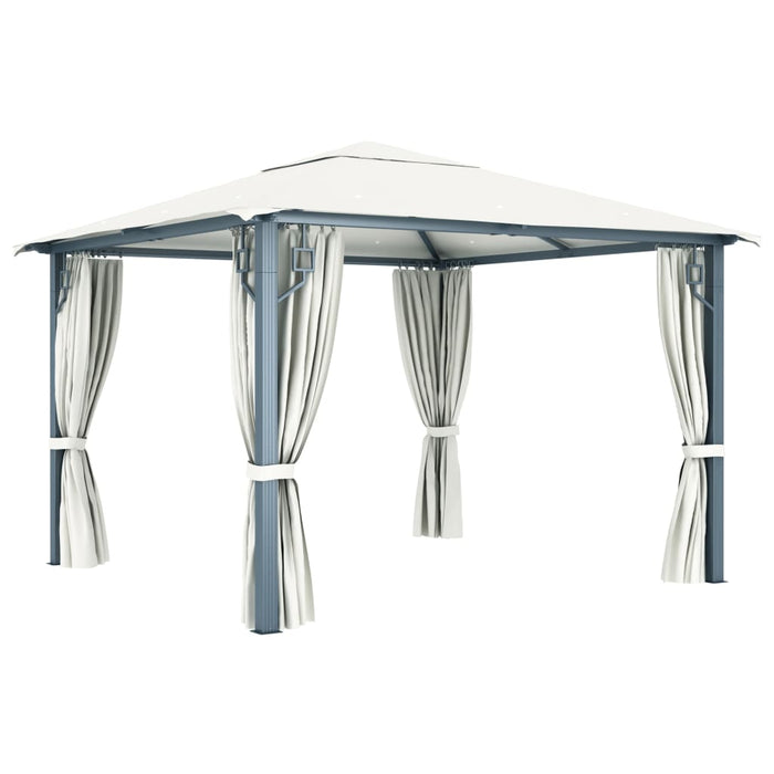Pavilion cu perdele & șiruri lumini LED, crem, 3x3 m, aluminiu - WALTI WALTI