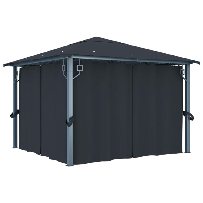 Pavilion cu perdele & șiruri lumini LED antracit 3x3 m aluminiu - WALTI WALTI