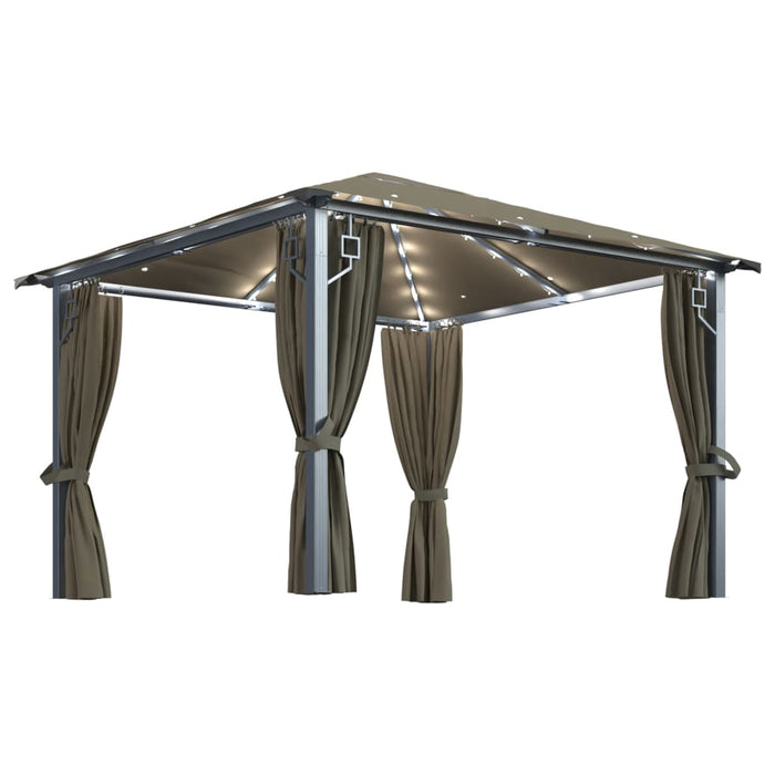 Pavilion cu perdele&șiruri lumini LED gri taupe 3x3 m aluminiu - WALTI WALTI