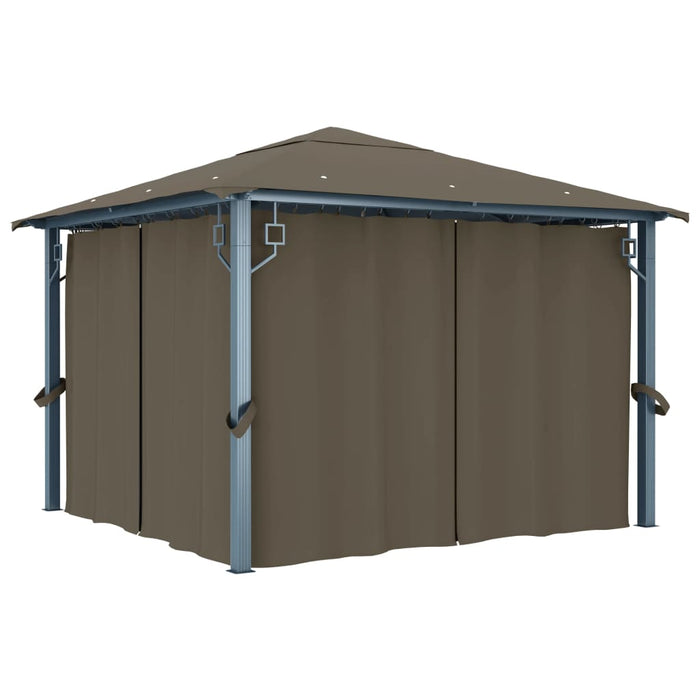 Pavilion cu perdele&șiruri lumini LED gri taupe 3x3 m aluminiu - WALTI WALTI