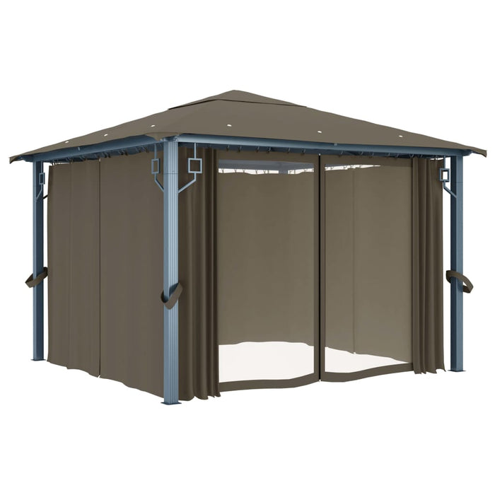 Pavilion cu perdele&șiruri lumini LED gri taupe 3x3 m aluminiu - WALTI WALTI