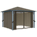 Pavilion cu perdele&șiruri lumini LED gri taupe 3x3 m aluminiu - WALTI WALTI