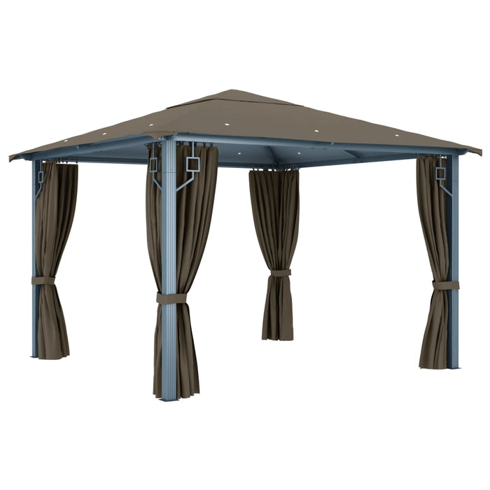 Pavilion cu perdele&șiruri lumini LED gri taupe 3x3 m aluminiu - WALTI WALTI