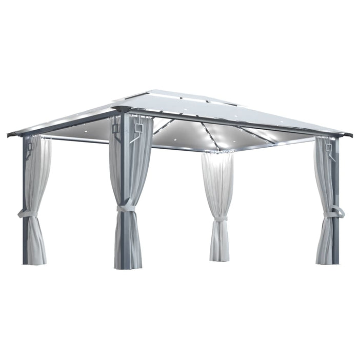 Pavilion cu perdele & șiruri lumini LED, crem, 4x3 m, aluminiu - WALTI WALTI
