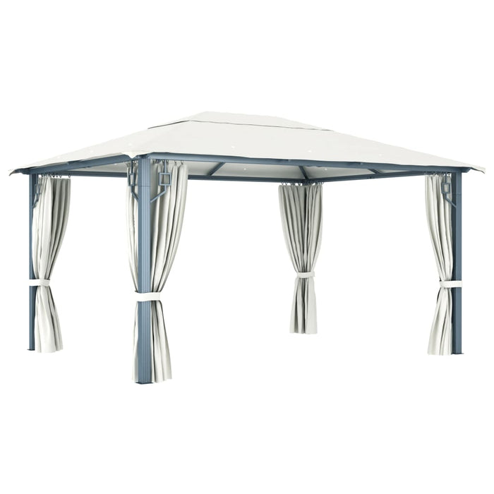 Pavilion cu perdele & șiruri lumini LED, crem, 4x3 m, aluminiu - WALTI WALTI