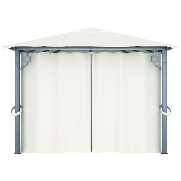 Pavilion cu perdele & șiruri lumini LED, crem, 4x3 m, aluminiu - WALTI WALTI